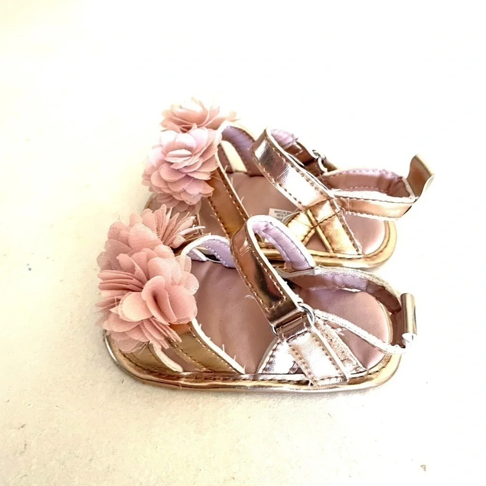 FIRST STEPS Pink chiffon flower baby sandals- 6-9M